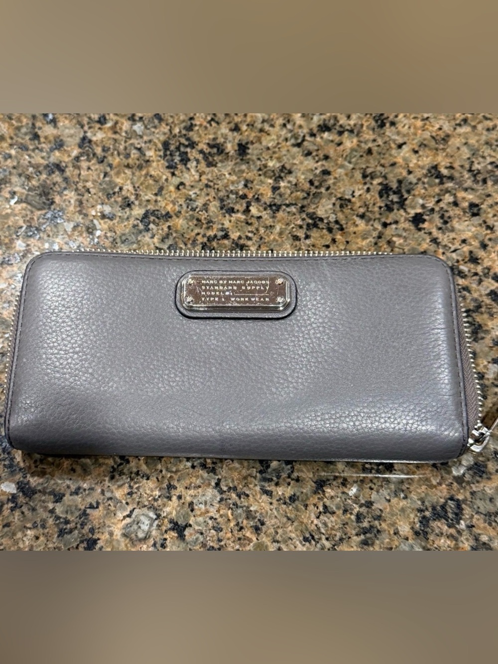 Marc by Marc Jacobs Pebbled Gray Leather Zip Wallet
